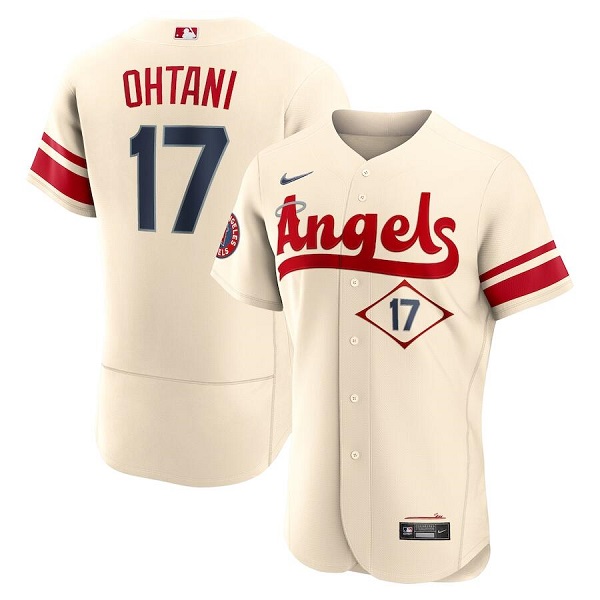 Men's Los Angeles Angels #17 Shohei Ohtani 2022 Cream City Connect Flex Base Stitched Jersey Men's Los Angeles Angels #17 Shohei Ohtani 2022 Cream City Connect Flex Base Stitched Jersey